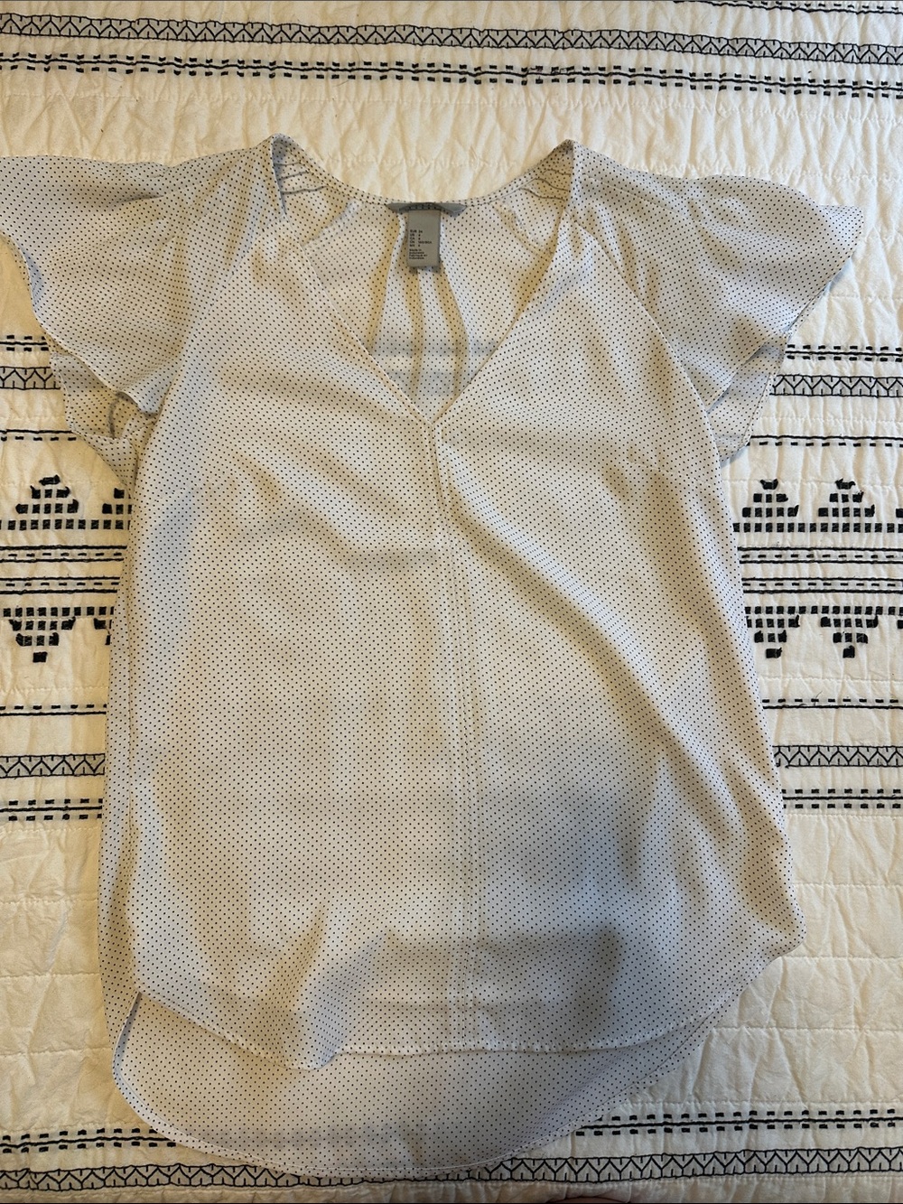 H&M Light Gray Dot Flutter Sleeve V-Neck Blouse